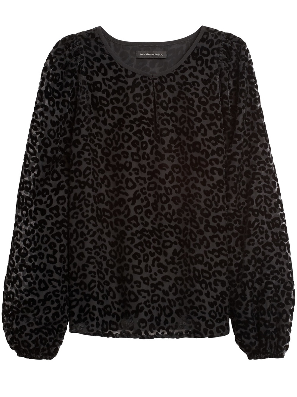 NWT Banana Republic Blouse Velvet Burnout Puff Sleeve Animal Print Black M Tall